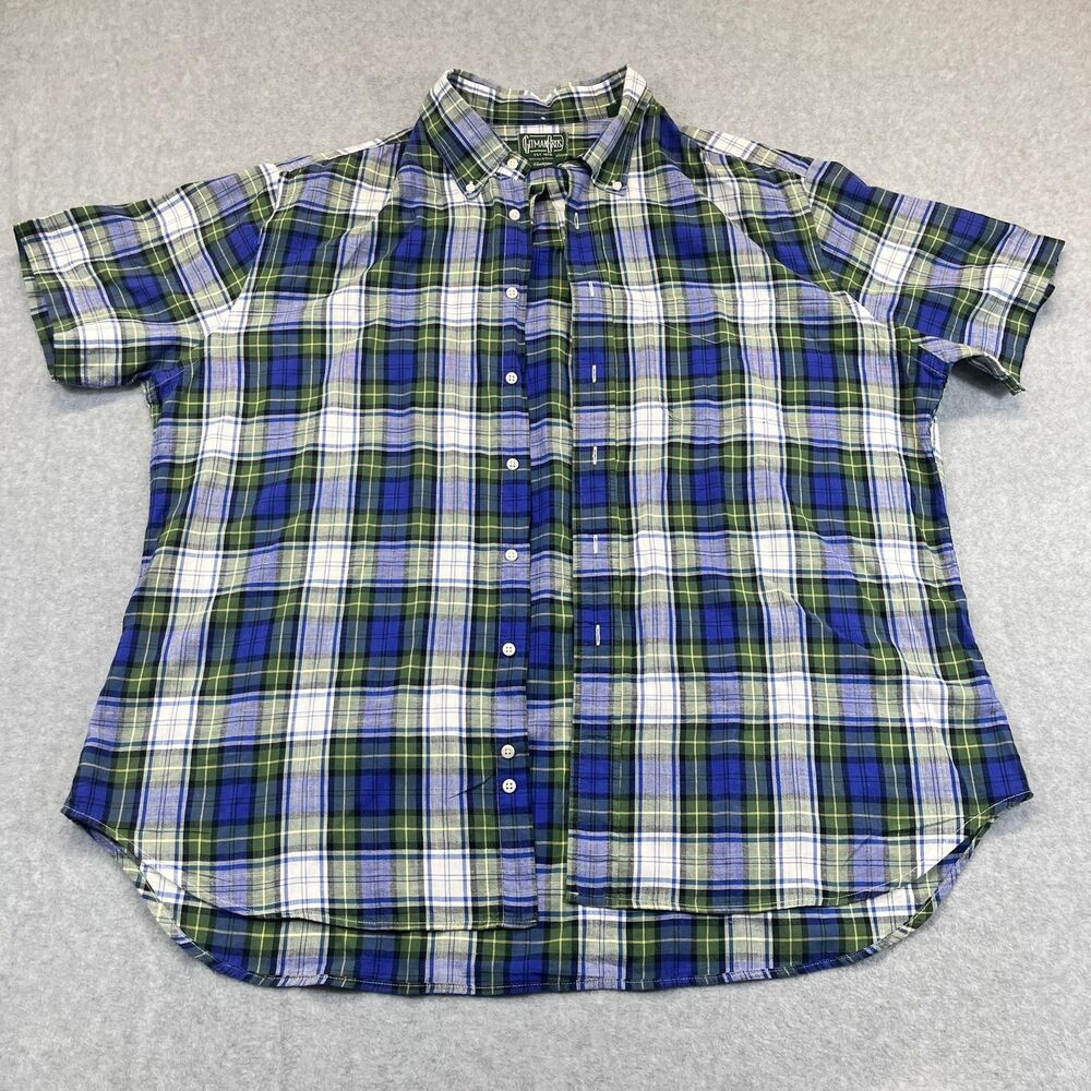 Gitman Bros Vintage Mens Short Sleeve Plaid Button Down Shirt XXL Made in USA